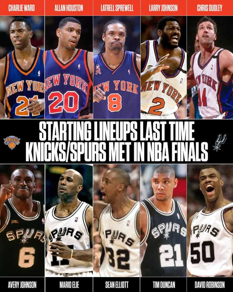必赢体育-谁的青春？ESPN晒马刺和尼克斯上次总决赛交手时的双方首发